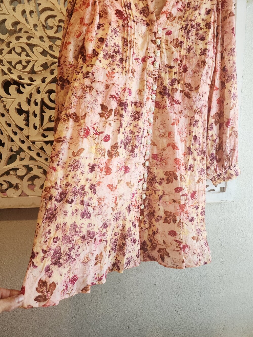 ANNA CATE FLORAL MINI DRESS LONG SLEEVES V NECKLINE PINK TONES SIZE LARGE NWT - Picture 5 of 15
